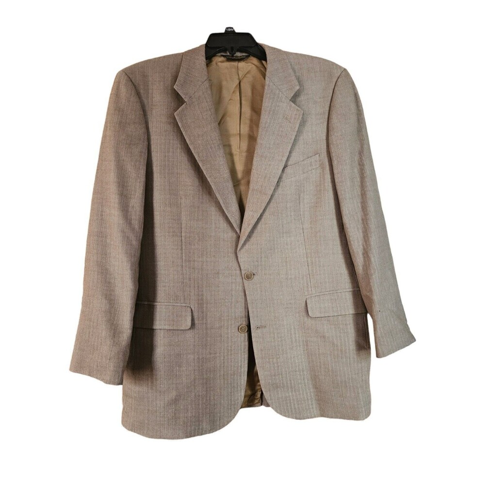 Brooks Brothers Brooksease Mens Blazer 42L Tan Herringbone Wool and Silk Blend
